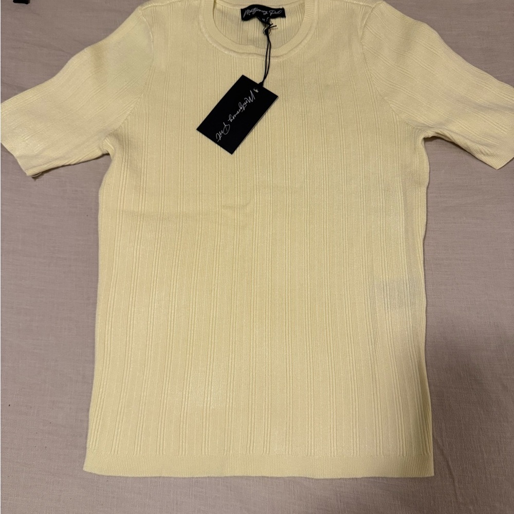 Women’s Pastel Yellow Short Sleeve Ribbed Sweater